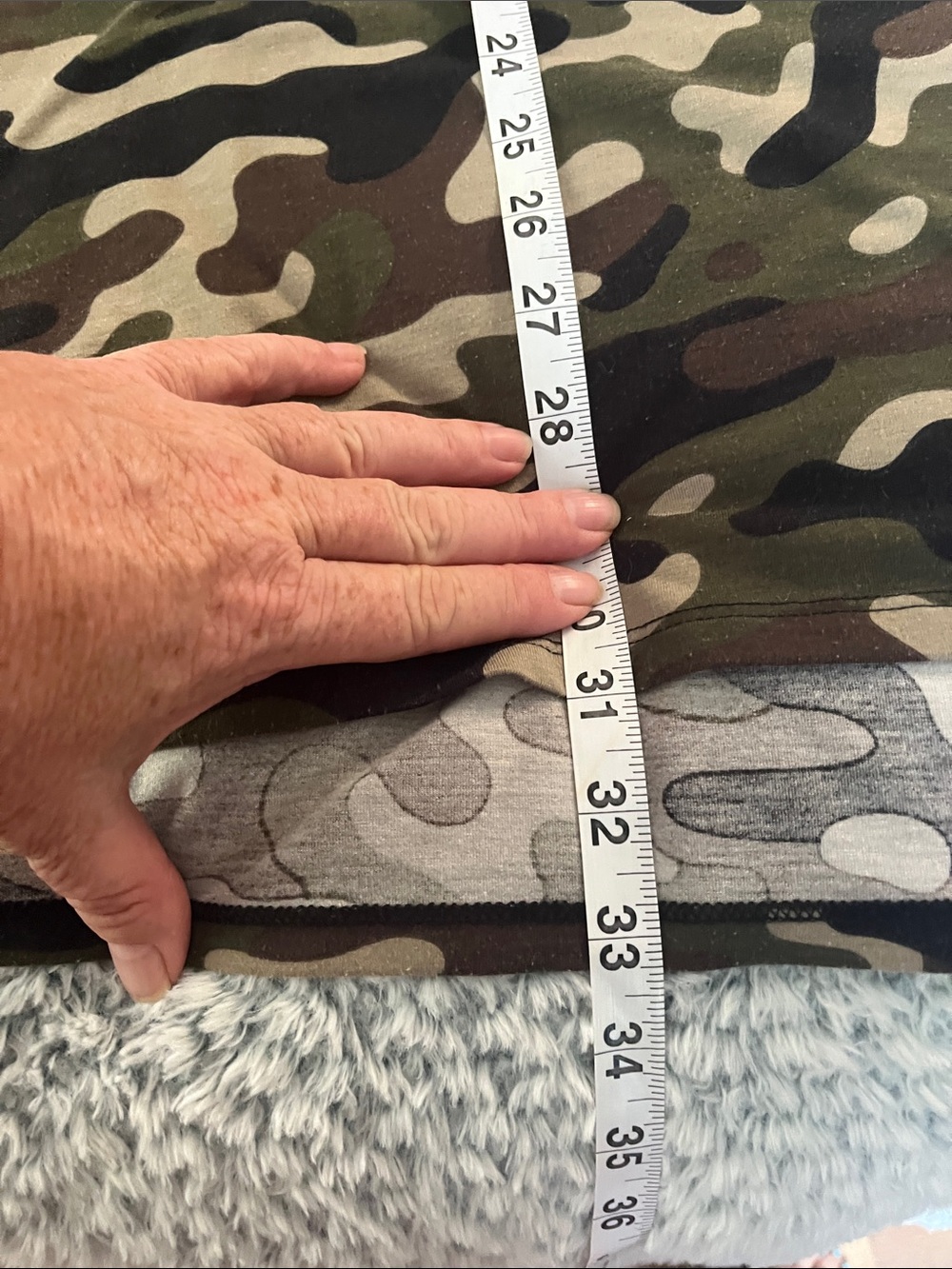 LuLaRoe Camouflage Tunic with Black-and-White Striped Sleeves - Picture 5 of 5